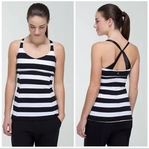 Lululemon Practice Daily Black/White Striped Tank Top/size 8 EUC